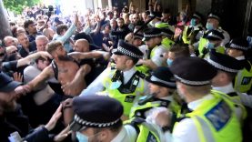 Anti-vax protesters clash with police at old BBC headquarters