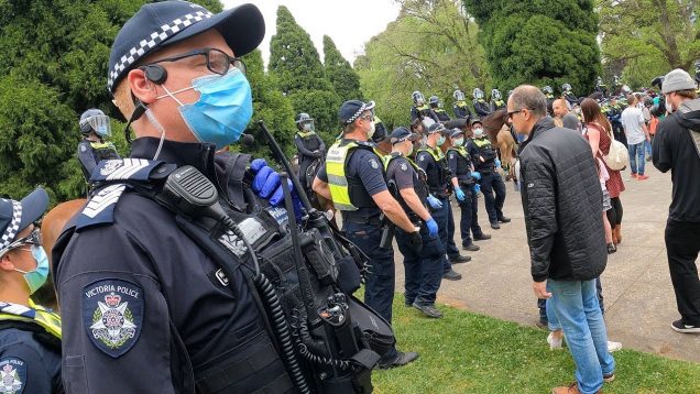 Melbourne Police shrinking circle of Tyramny at the Shrine, Freedom Day 23rd October 2020